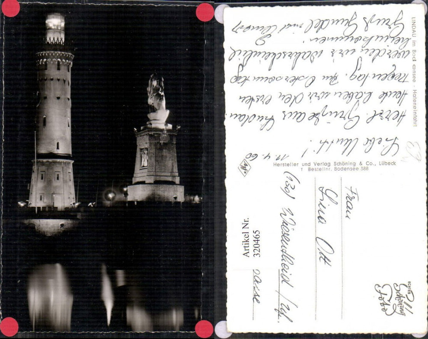 320465,Foto Ak Lindau a. Bodensee Leuchtturm Löwendenkmal b. Nacht