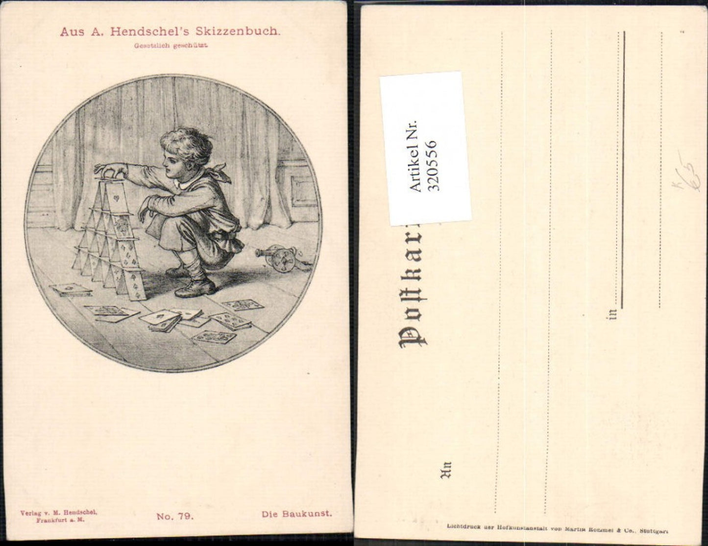320556,Künstler Ak A. Hendschel 79 Die Baukunst Bub Junge Kartenhaus