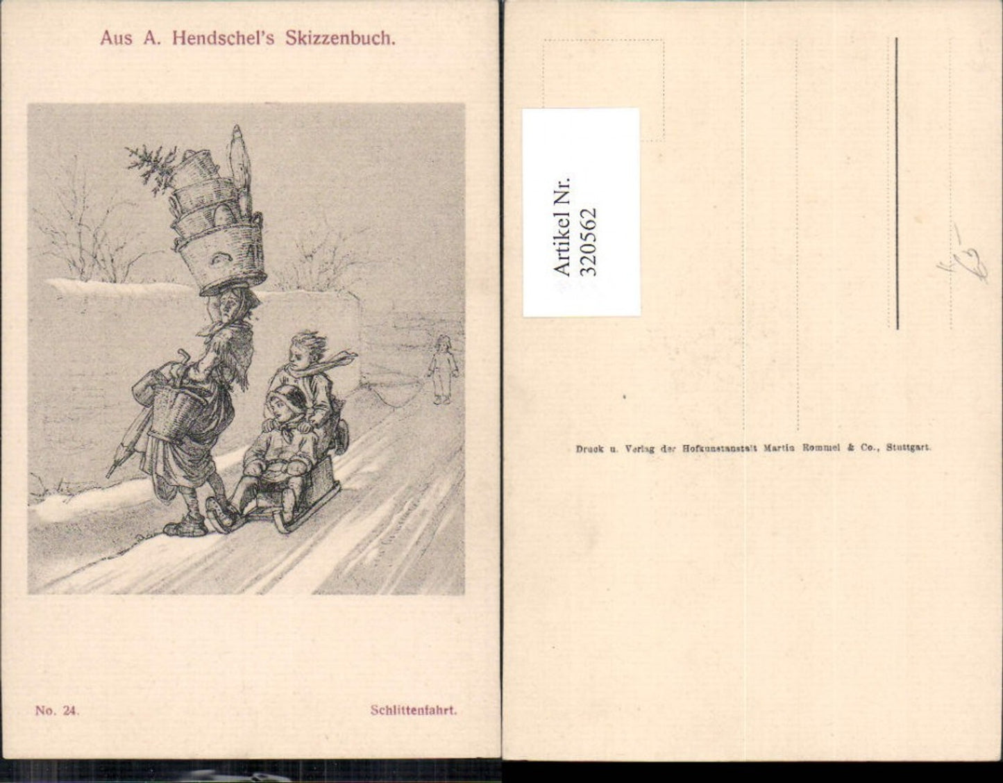 320562,Künstler Ak A. Hendschel 24 Schlittenfahrt Schlitten Rodel