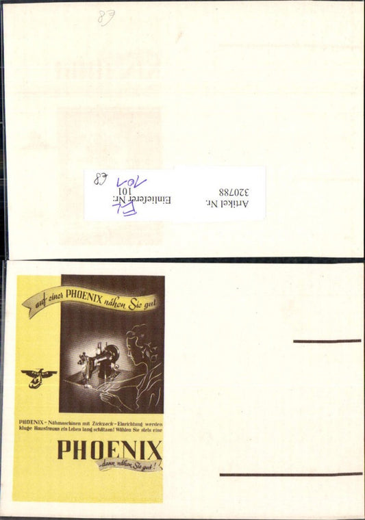 320788,Reklame Phoenix Nähmaschinen m. Zickzack