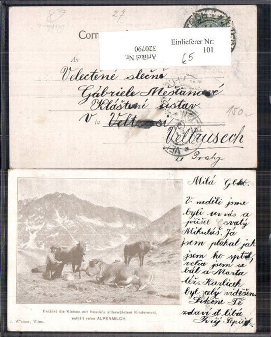 320790,Reklame Nestle Kindermehl m. Alpenmilch Kühe Bauer