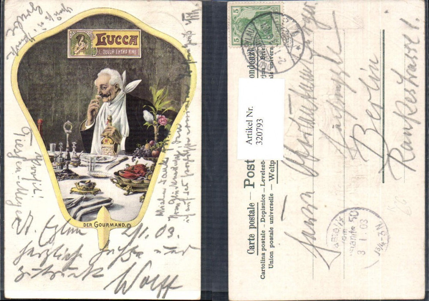320793,Präge Künstler Ak Reklame Lucca Liqueur Extra Fine Der Gourmand
