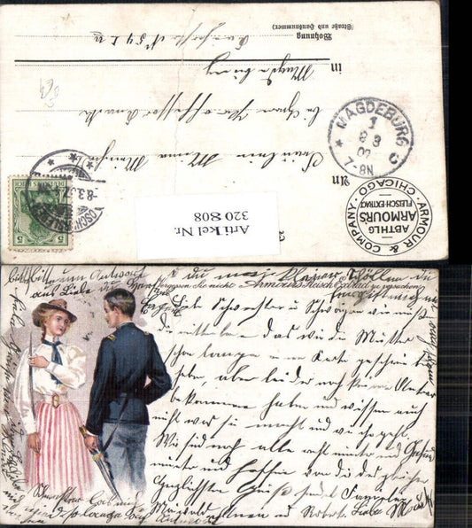 320808,Reklame Armours Fleisch Extract Frau Soldat Stempel Armour Company Chicago