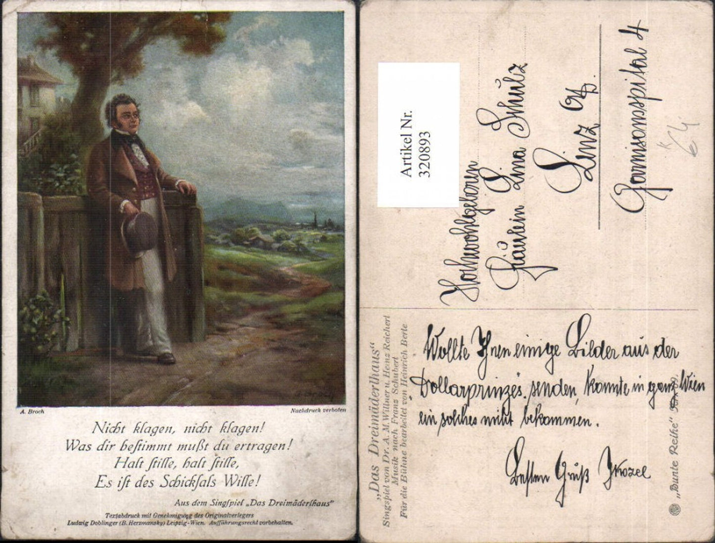 320893,Künstler Ak A. Broch Franz Schubert Das Dreimäderlhaus