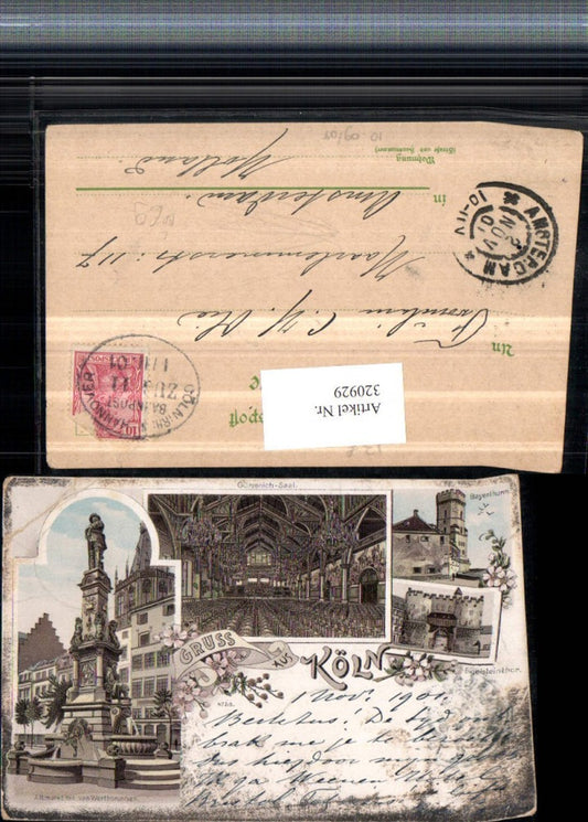 320929,Litho Köln Gürzenich-Saal Werthbrunnen Eigelsteintor Bahnpost Zug 11 Köln – Hannover
