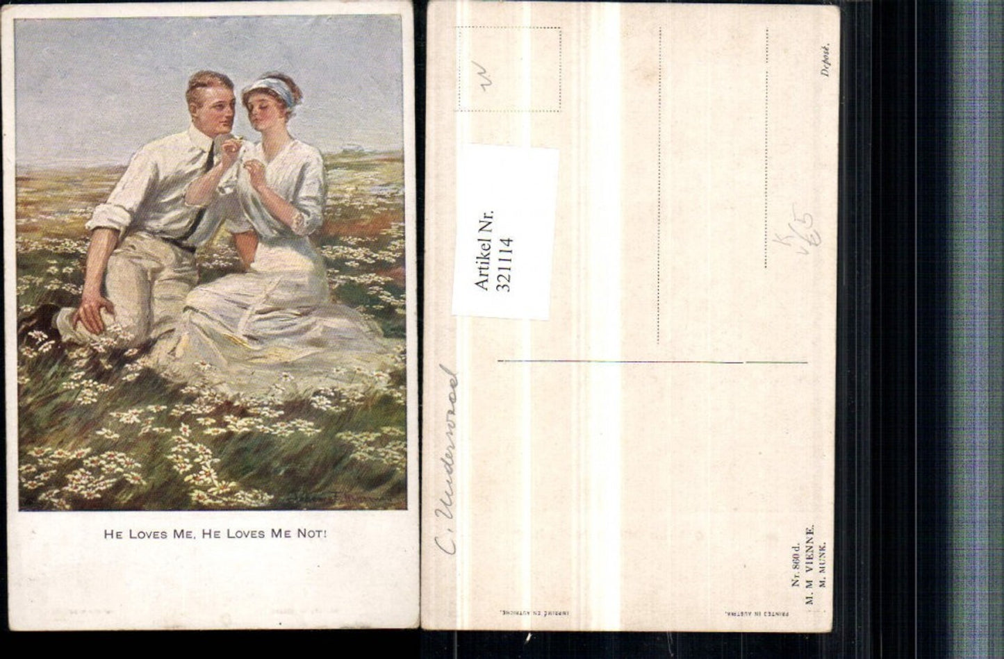 321114,M. Munk Vienne 860d Künstler Clarence F. Underwood He loves me he loves me not Paar