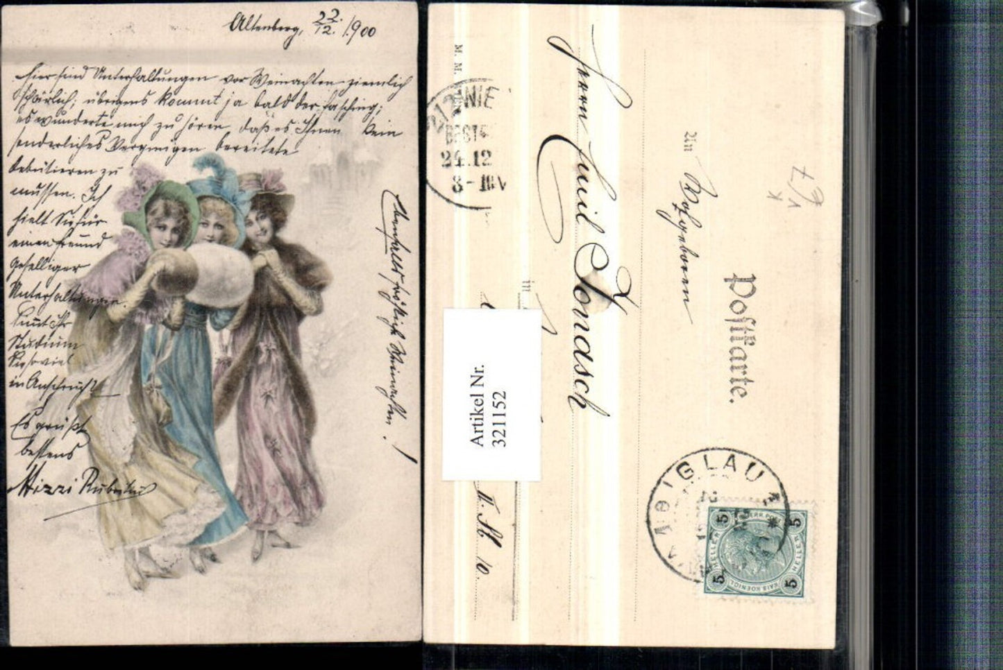 321152,M. Munk Vienne Frauen m. Hüten Kleider Muff