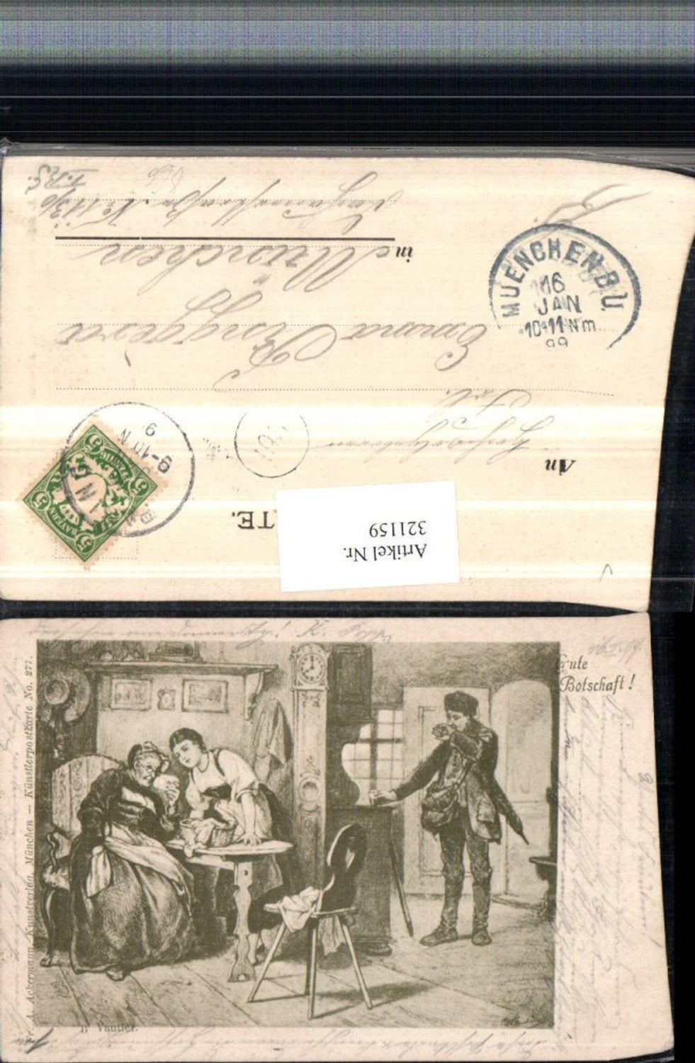 321159,F. A. Ackermann 277 Künstler B. Vautier Gute Botschaft Personen Brief Uhr