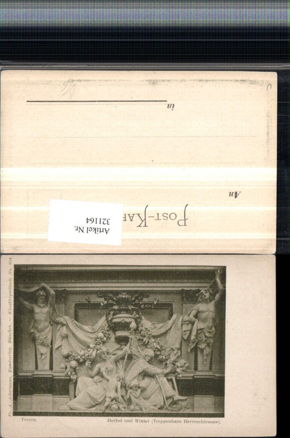 321164,F. A. Ackermann 304 Künstler Perron Herbst u. Winter Herrenchiemsee Treppenhaus