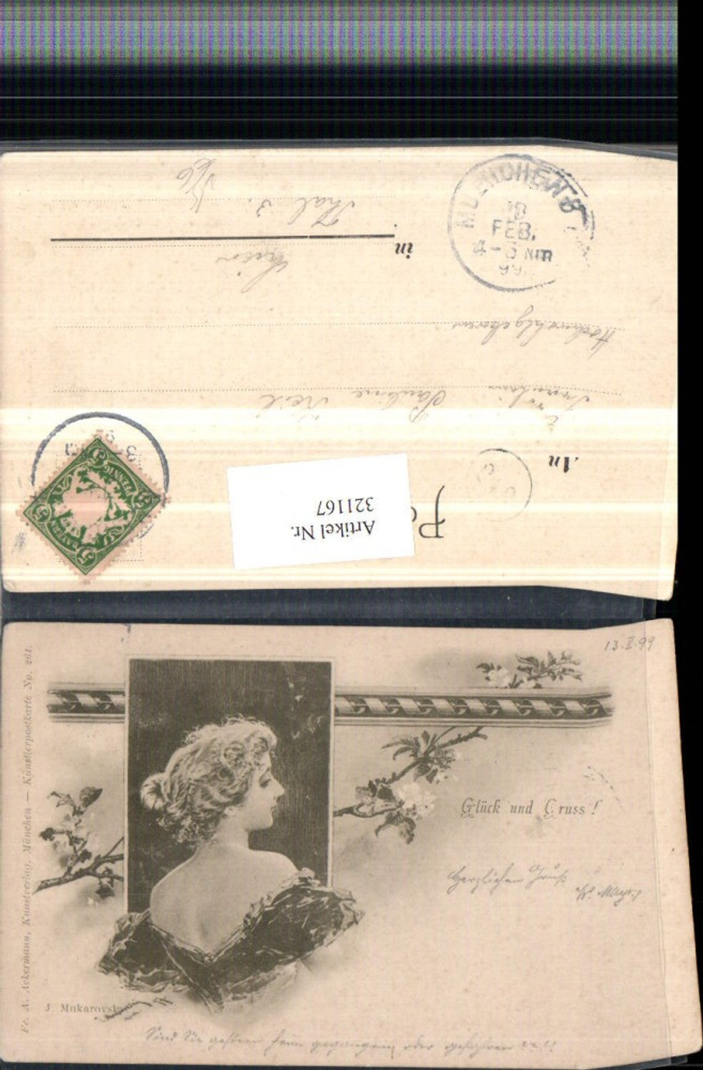 321167,F. A. Ackermann 261 Künstler J. Mukarovsky Frau Portrait Blütenzweig