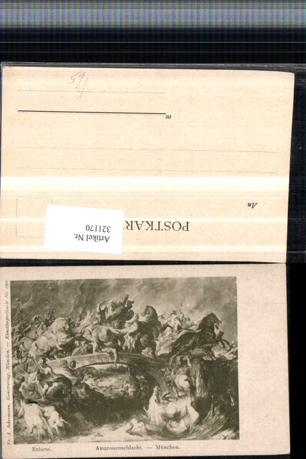 321170,F. A. Ackermann 190 Künstler Rubens Amazonenschlacht München Schlacht Brücke