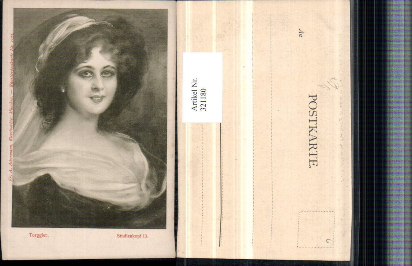 321180,F. A. Ackermann 1133 Künstler Torggler Studienkopf Frau Tuch Portrait