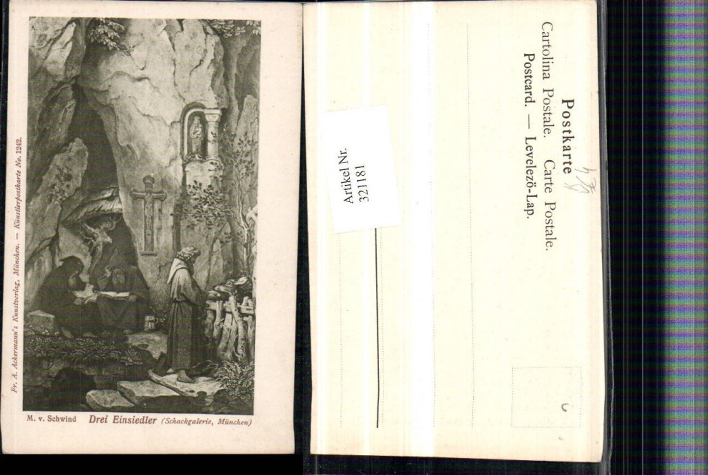 321181,F. A. Ackermann 1242 Künstler M. v. Schwind Drei Einsiedler Mönche