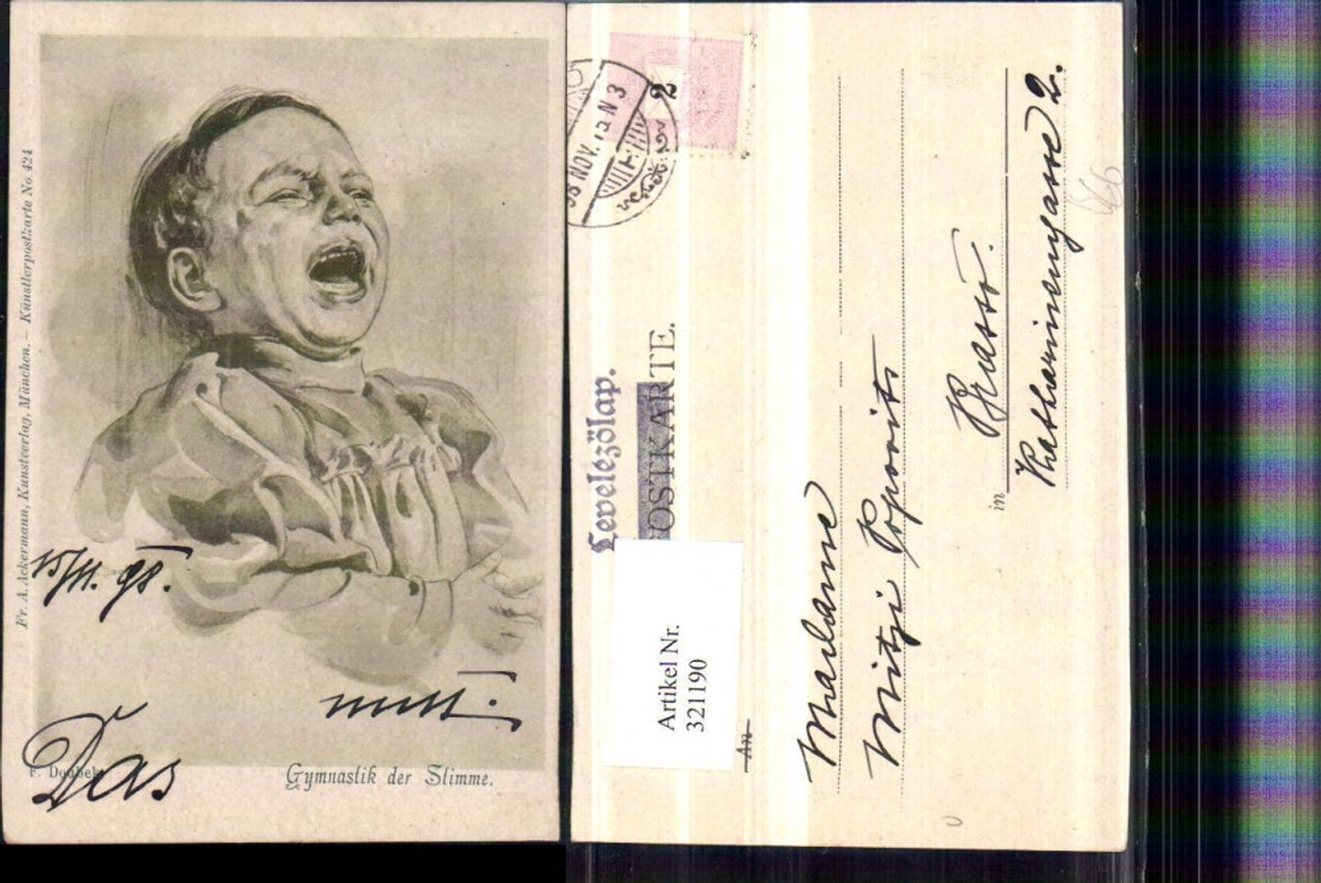 321190,F. A. Ackermann 424 Künstler F. Doubek Gymnastik der Stimme Kind schreit