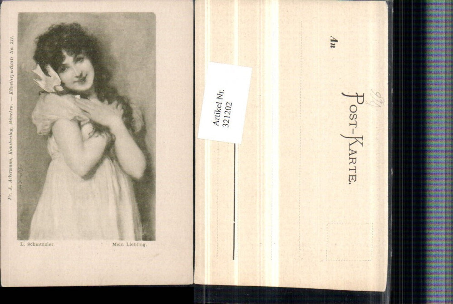 321202,F. A. Ackermann 311 Künstler L. Schmutzler Mein Liebling Mädchen m. Taube