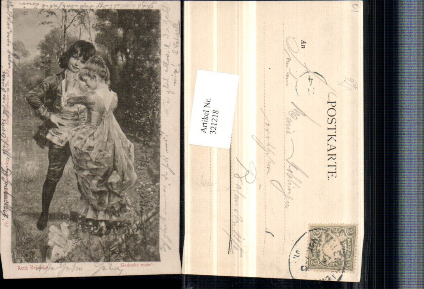 321218,F. A. Ackermann 988 Künstler Rene Reinicke Gedenke mein Kinder Paar Kleid