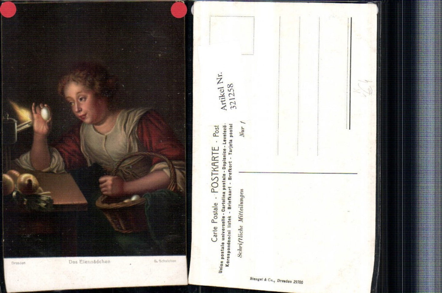 321258,Stengel Co 29700 Künstler G. Schalcken Das Eiermädchen Eier Korb