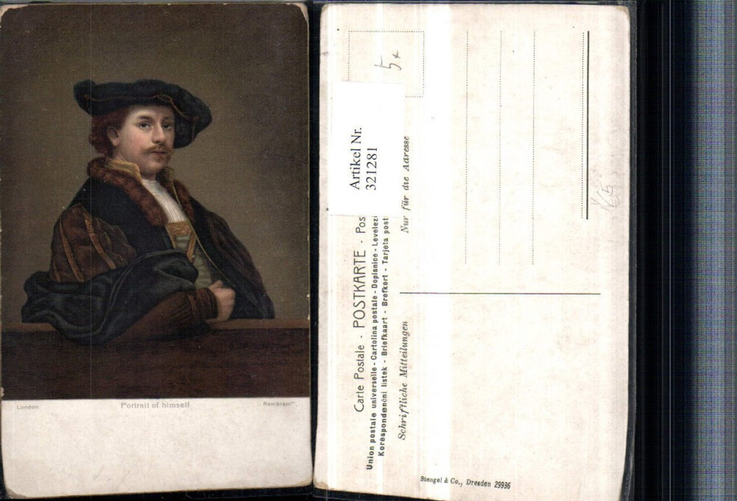 321281,Stengel Co 29936 Künstler Rembrandt Portrait of himself Selbstportrait
