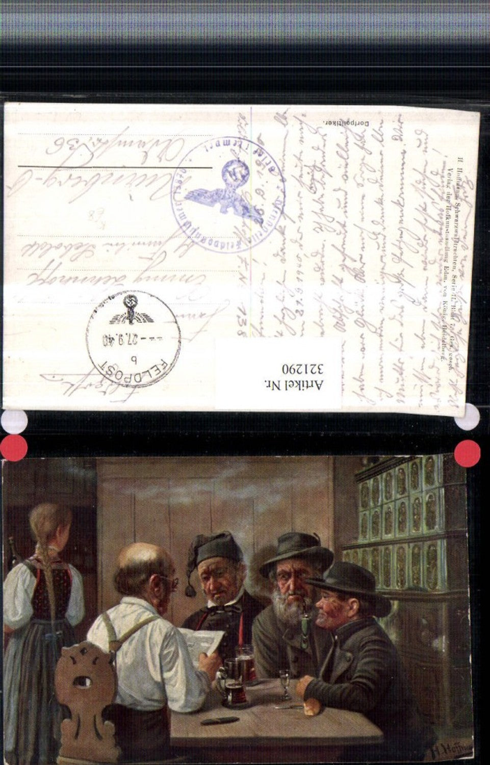321290, Artist AK Heinrich Hoffmann Village politician Men with hats Pipe pub Edm. v. König
