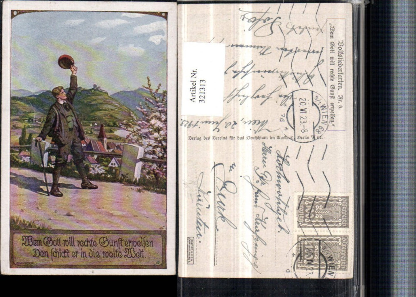 321313, Artist AK Ernst Kutzer Folk Song Card 8 pub Association for German Culture Abroad