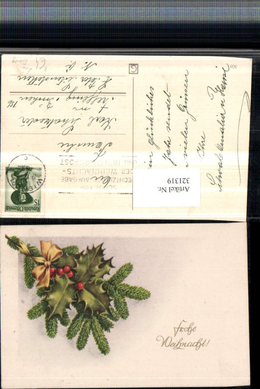 321319,Künstler AK Lia Döring Weihnachten Tannenzweig Stechpalme Schleife