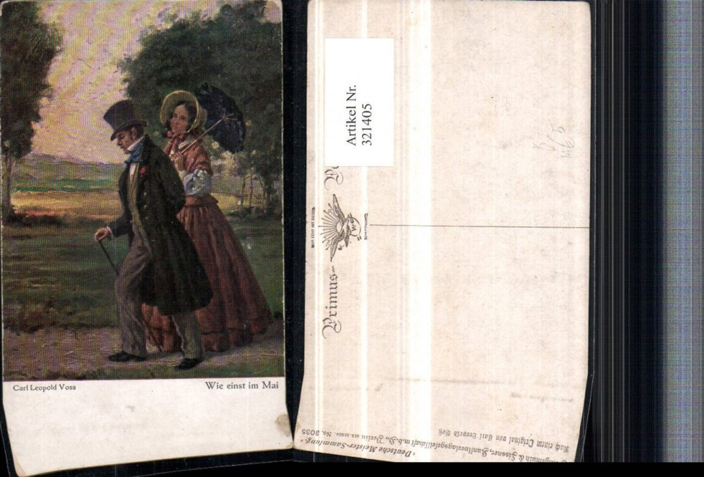 321405,Primus AK 3035 Künstler Carl Leopold Voss Wie einst im Mai Paar Hut Schirm