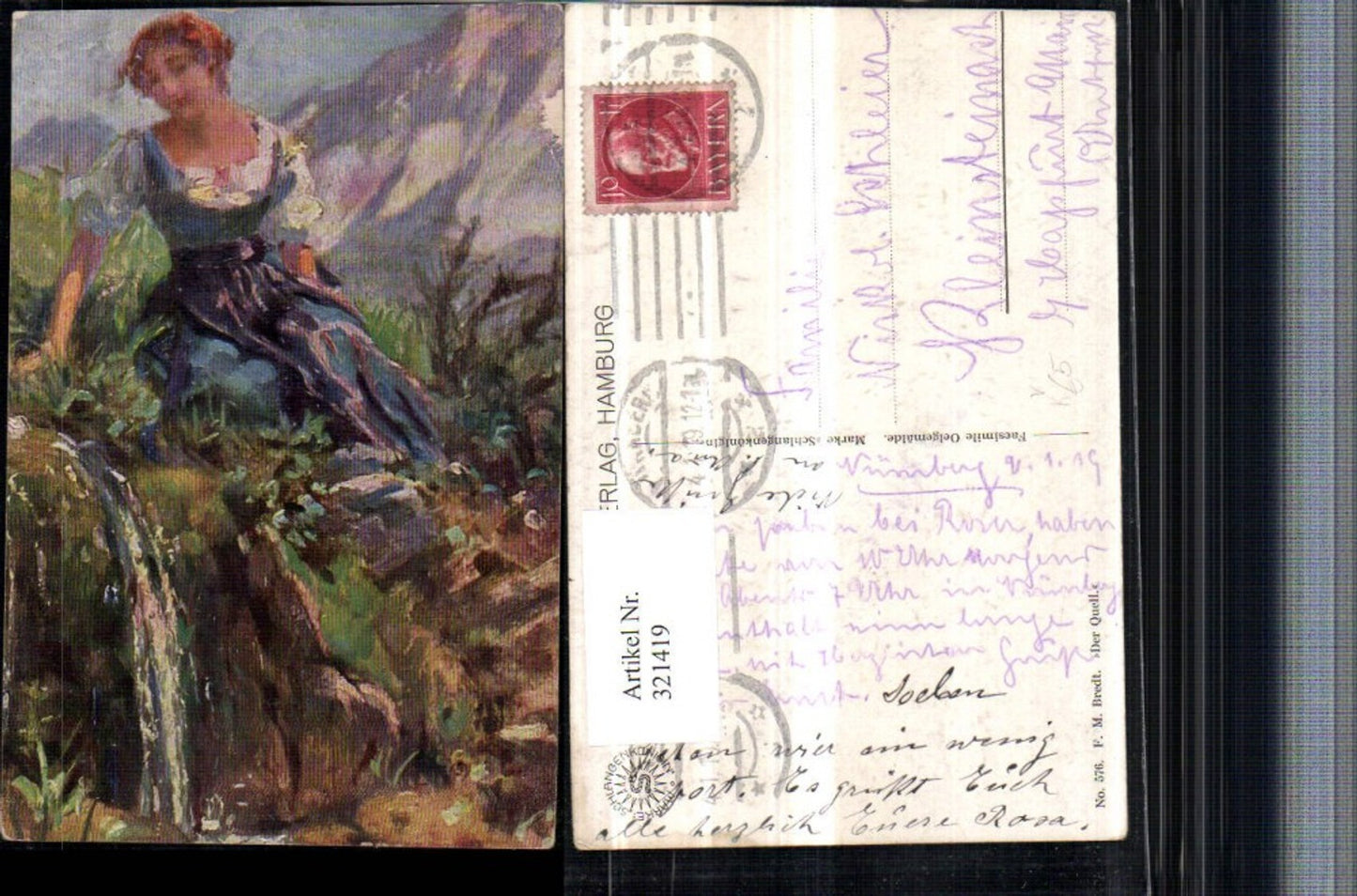 321419,Künstler Ölgemälde Imitations F. M. Bredt Quell Frau Tracht pub Erpaco 576