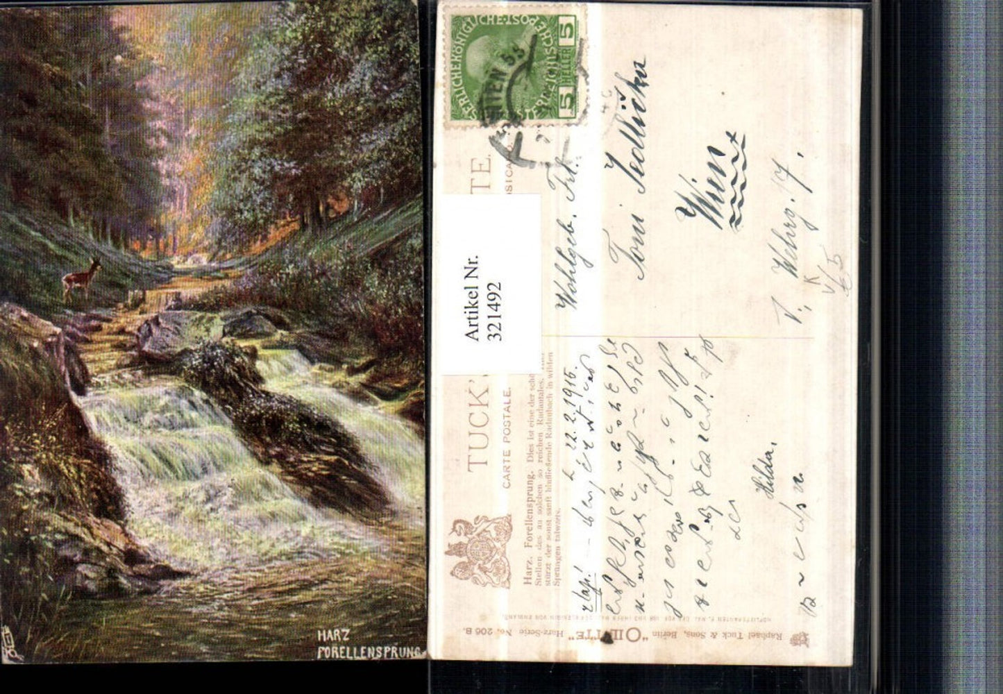 321492,Raphael Tuck & Sons 206B Künstlerkarte Harz Forellensprung Wasserfall