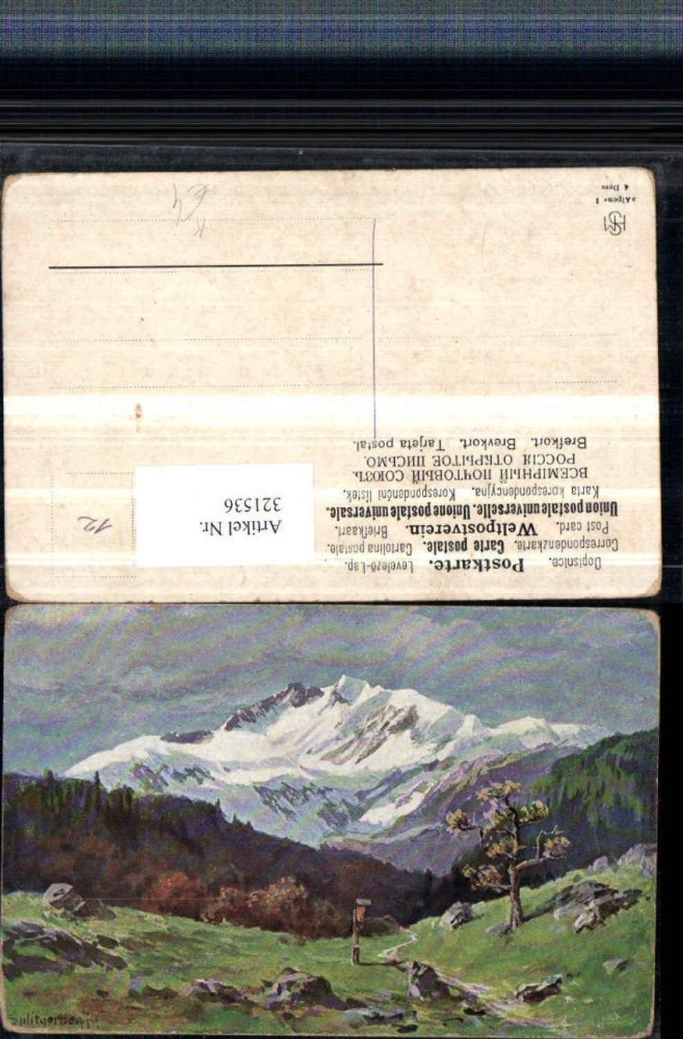 321536,Künstler AK Splitgerber Bergkulisse Wegpartie Wegkreuz