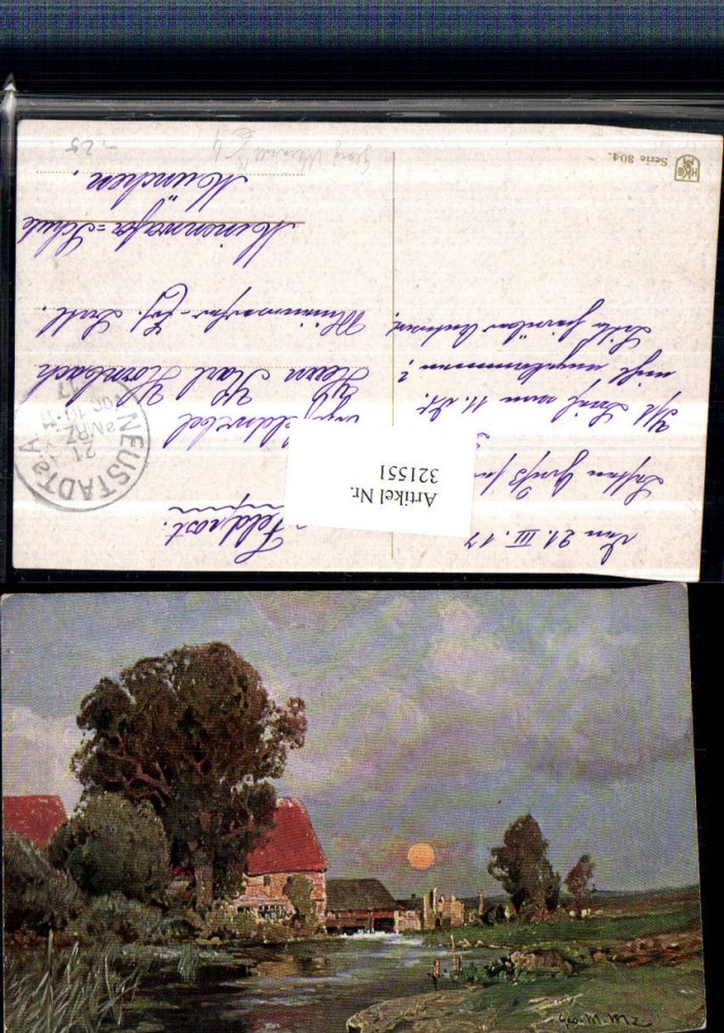 321551,Künstler AK Georg Meinzolt Landschaft Wassermühle Sonne