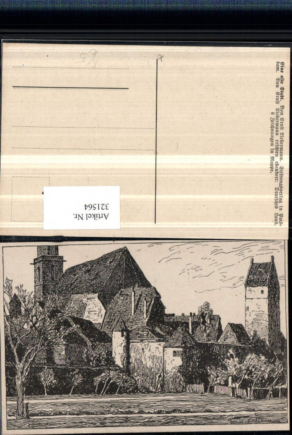 321564,Künstler AK Ernst Liebermann Eine alte Stadt Teilansicht Kirche Turm