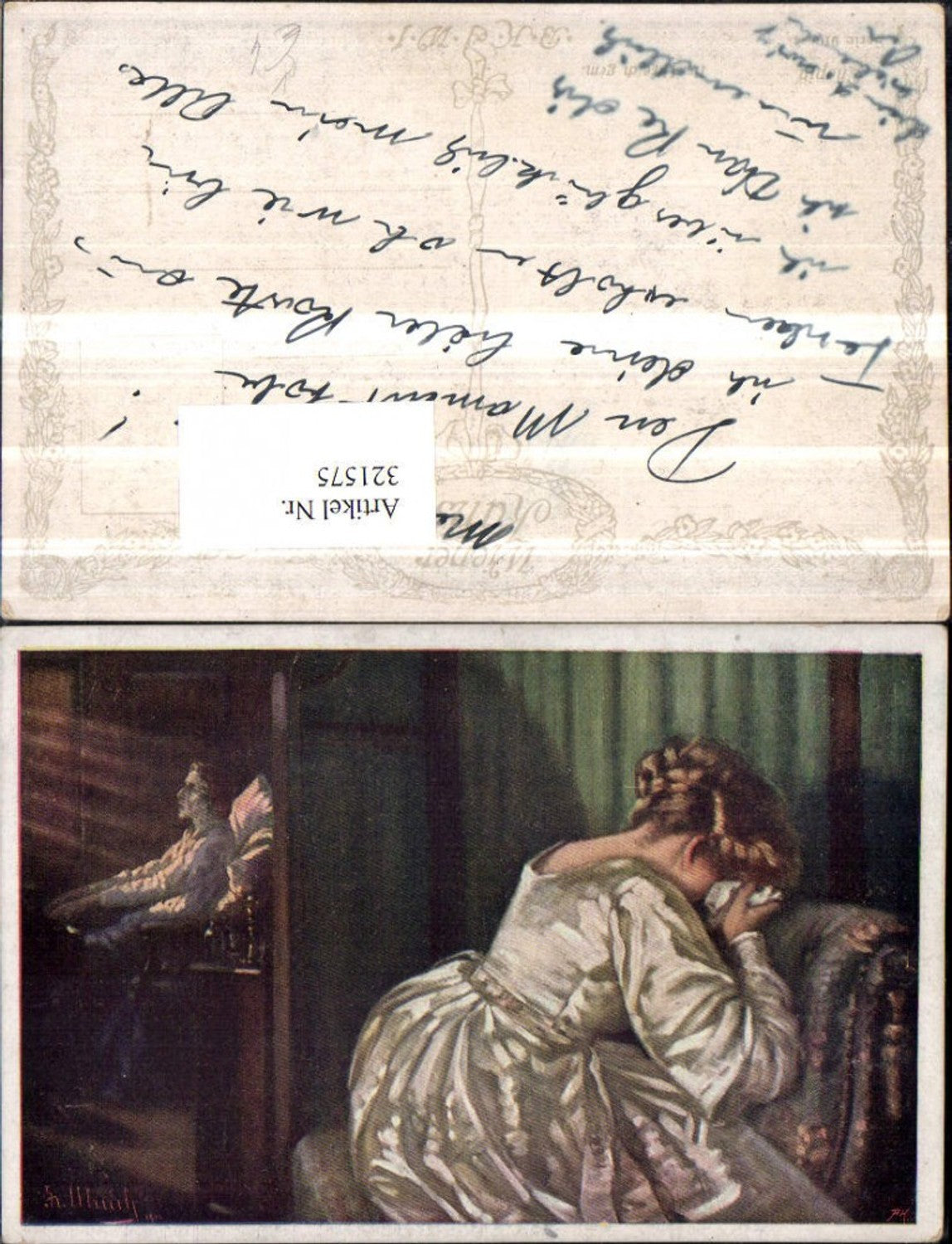 321575, Artist AK Fr. Ulreich Chopin Woman in dress crying Sick man pub BKWI 910