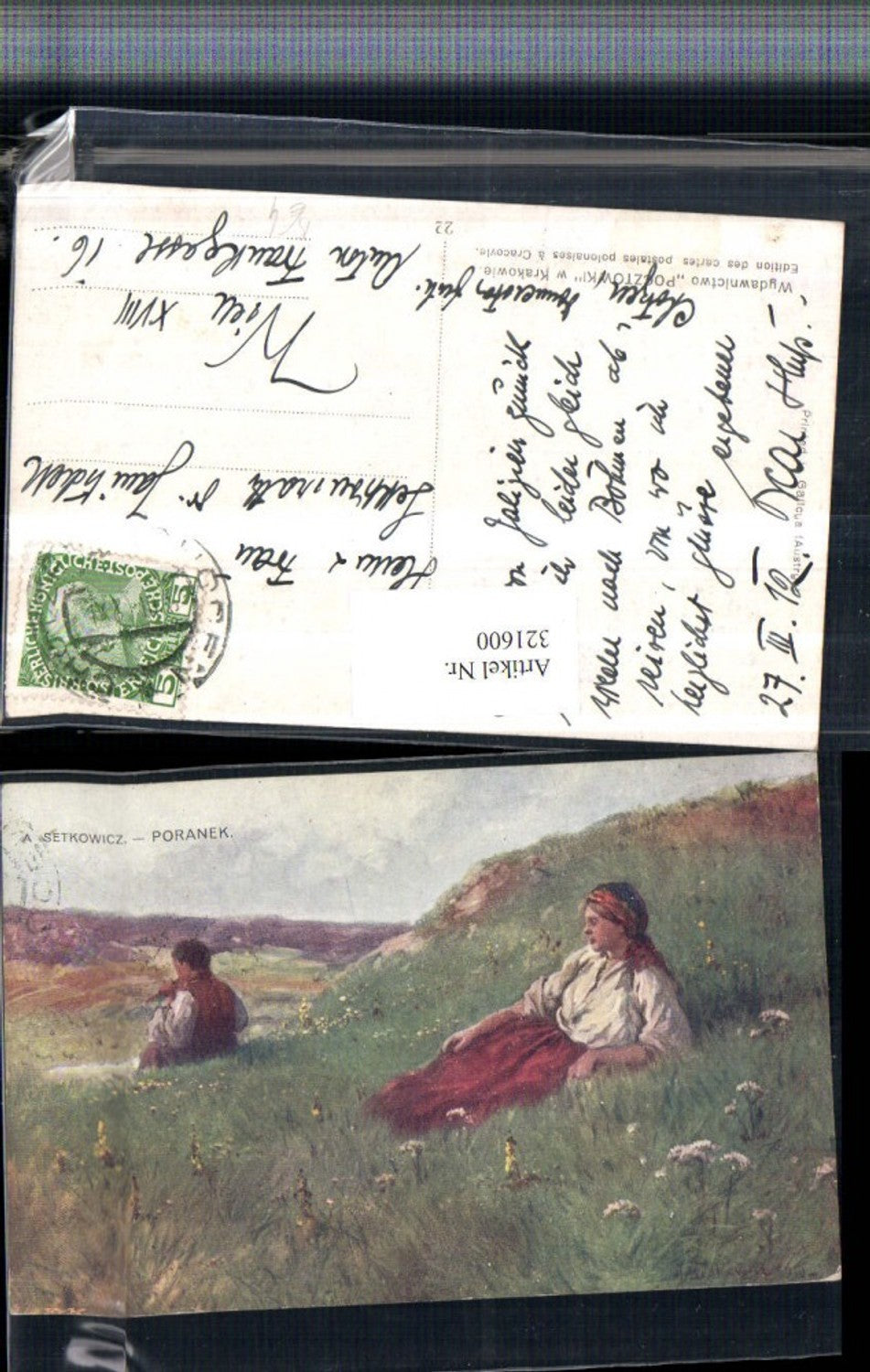 321600,Künstler AK A. Setkowicz Poranek Frau Mann Wiese Landschaft