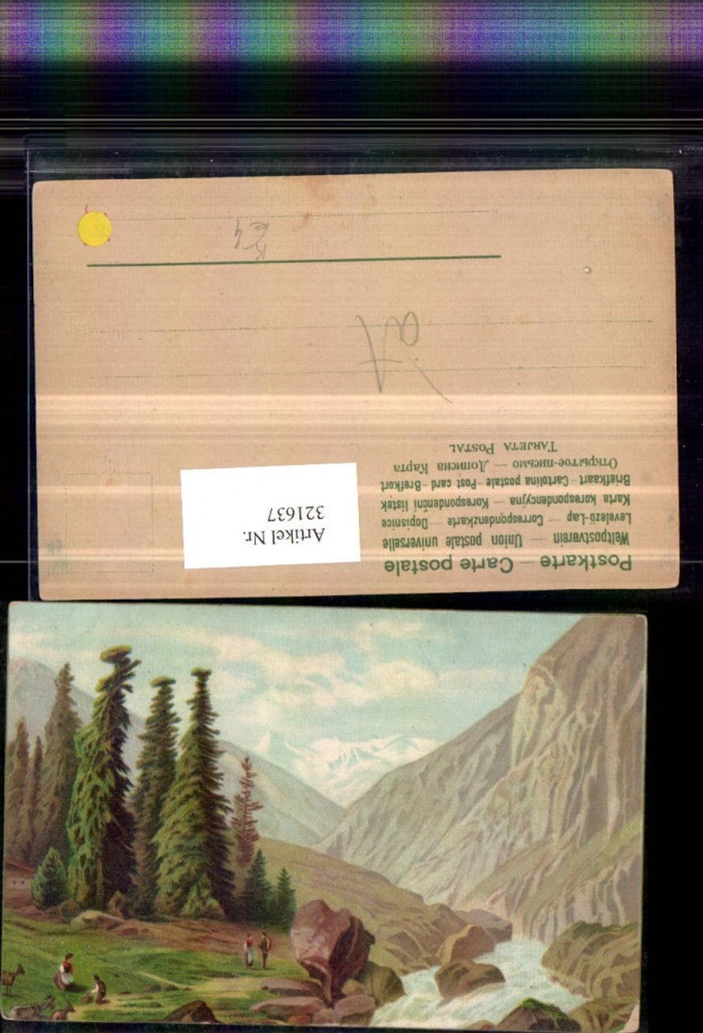321637,Künstler AK Landschaft Fluss Gämse Bergkulisse