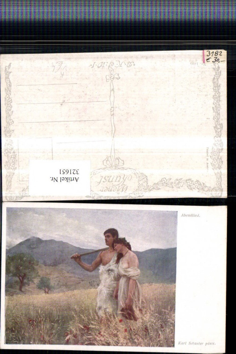 321651,Künstler AK Karl Schuster Abendlied Paar Feld Wiese Bergkulisse pub B.K.W.I. 1495