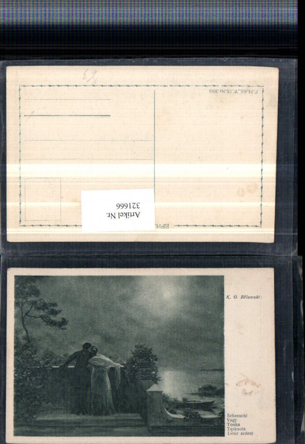 321666,Künstler AK K. O. Belawski Sehnsucht Paar Balkon