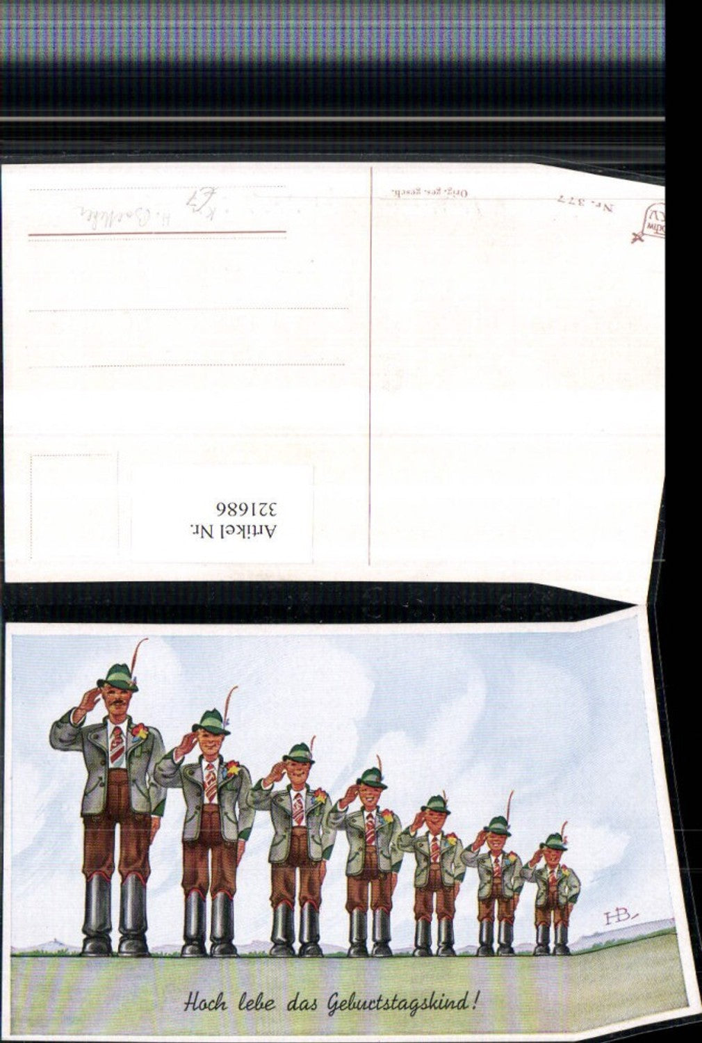 321686,Künstler AK H. Boettcher Hoch lebe das Geburtstagskind Mann in Tracht Lebenslinie