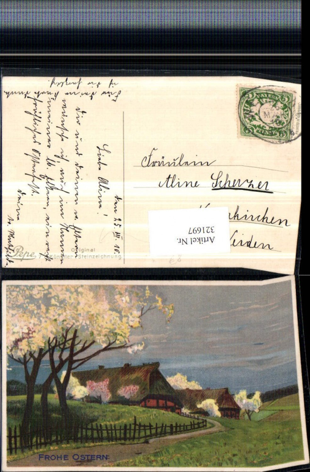 321697,Künstler AK Original Steinzeichnung Ostern Landschaft Schwarzwaldhäuser pub Pepe 14