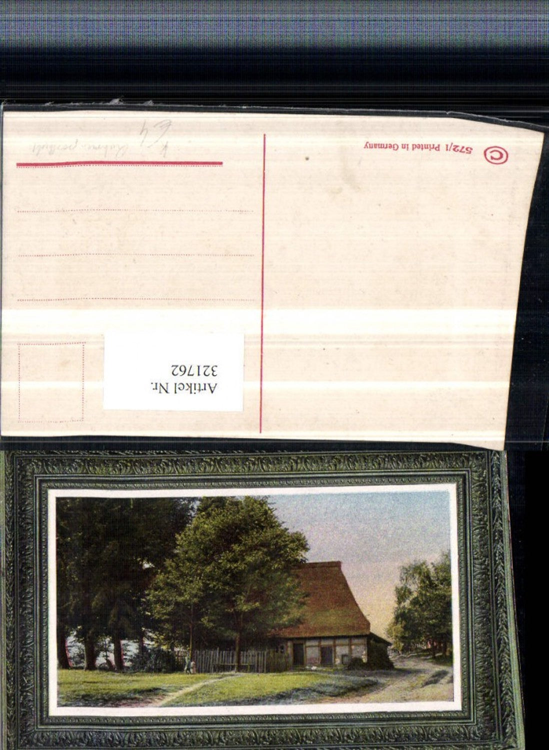 321762,Künstler AK Haus Bäume Rahmenpostkarte