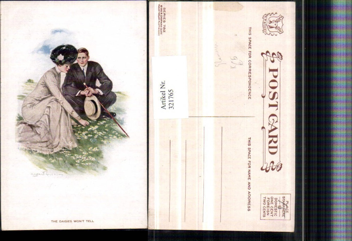 321765,Künstler AK Clarence F. Underwood The Daisies wont tell Paar Glamour Hüte Stock