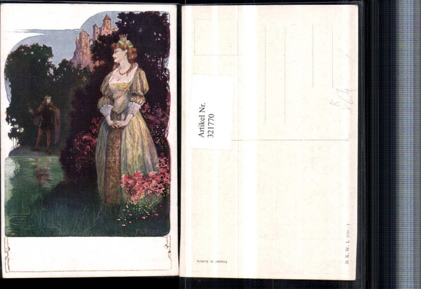 321770,Künstler AK T. Welzl Königin Frau m. Krone Kleid Burg pub B.K.W.I. 590/1
