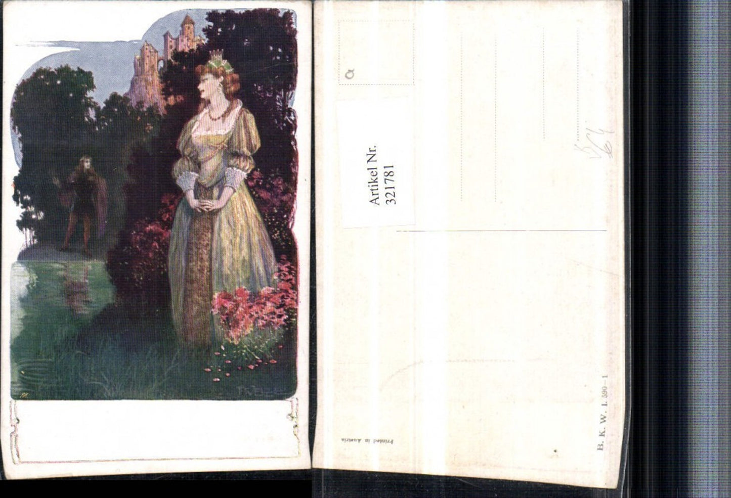 321781,Künstler AK T. Welzl Königin Frau m. Krone Kleid Burg pub B.K.W.I. 590/1