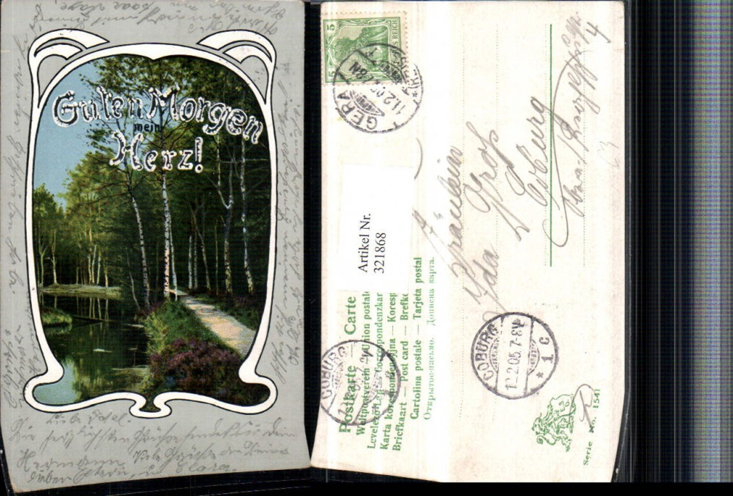 321868,Künstler AK Landschaft Wald Weg Bach Passepartout