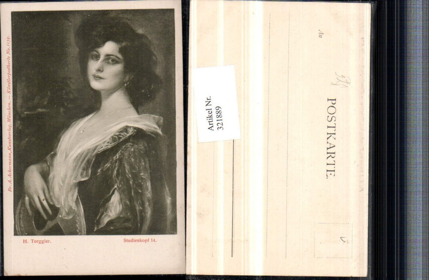 321889,Künstler AK H. Torggler Studienkopf Frau m. Kette Portrait pub A. Ackermann 1134