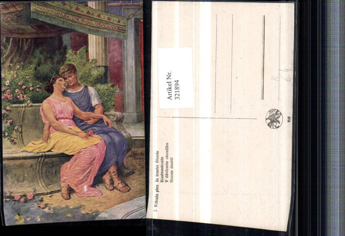 321894,Künstler AK J. Kränzle In trauter Stunde Liebespaar Liebe Sandalen Rose