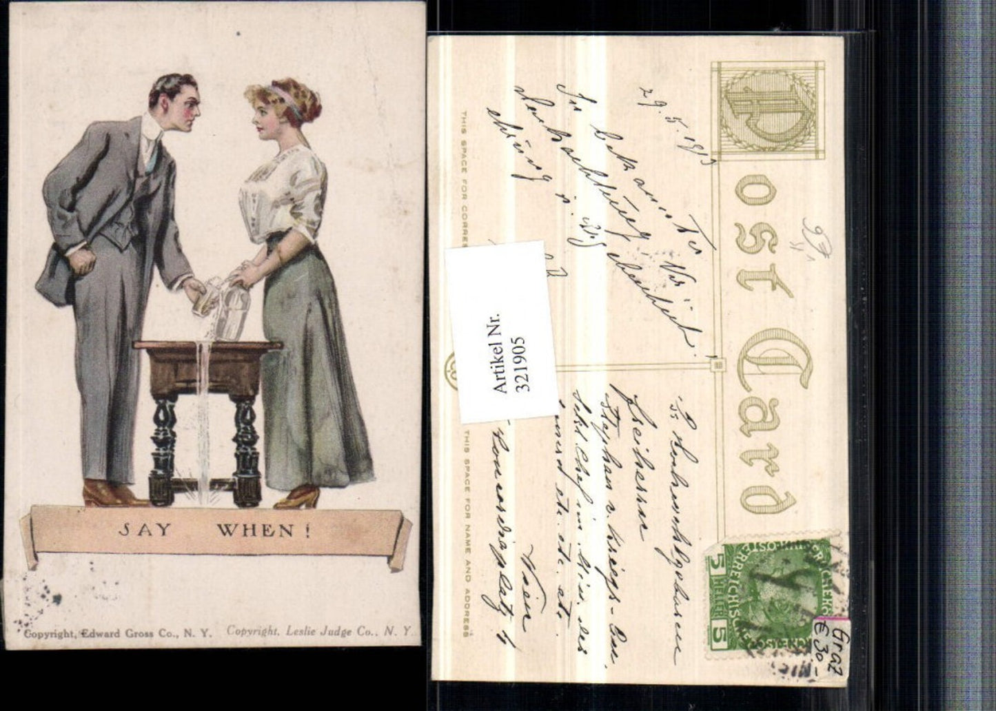 321905,Künstler AK Say when Frau Mann blicken sich in die Augen pub Edward Gross Leslie Judge