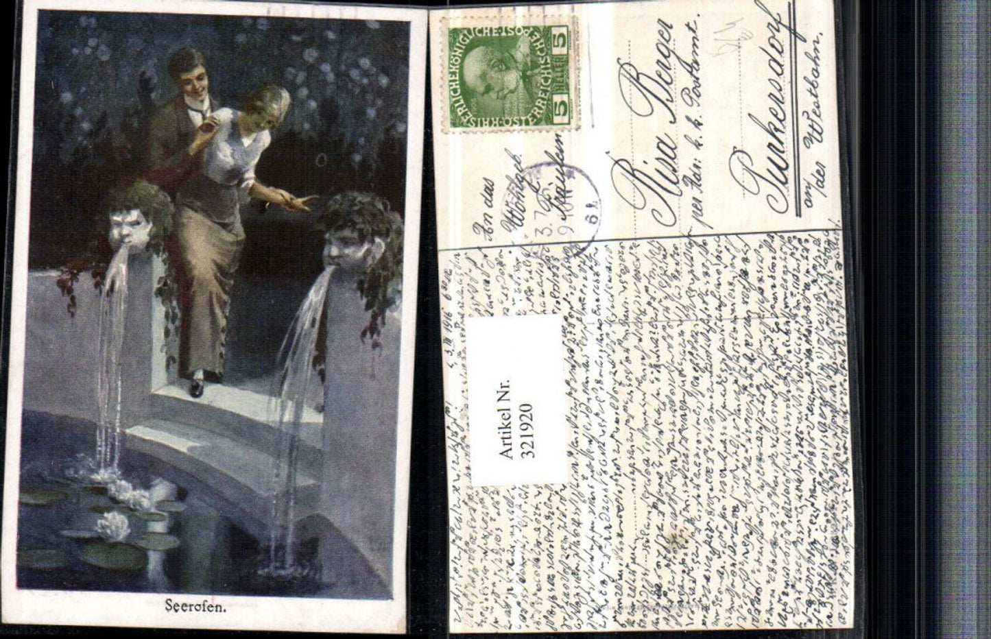 321920,Künstler AK Seerosen Paar Stufen Teich pub B.K.W.I. 332