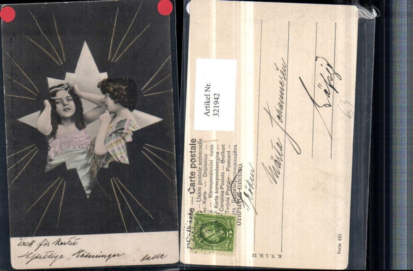 321942,Künstler AK Kinder Mädchen Perlenkette Sternpassepartout