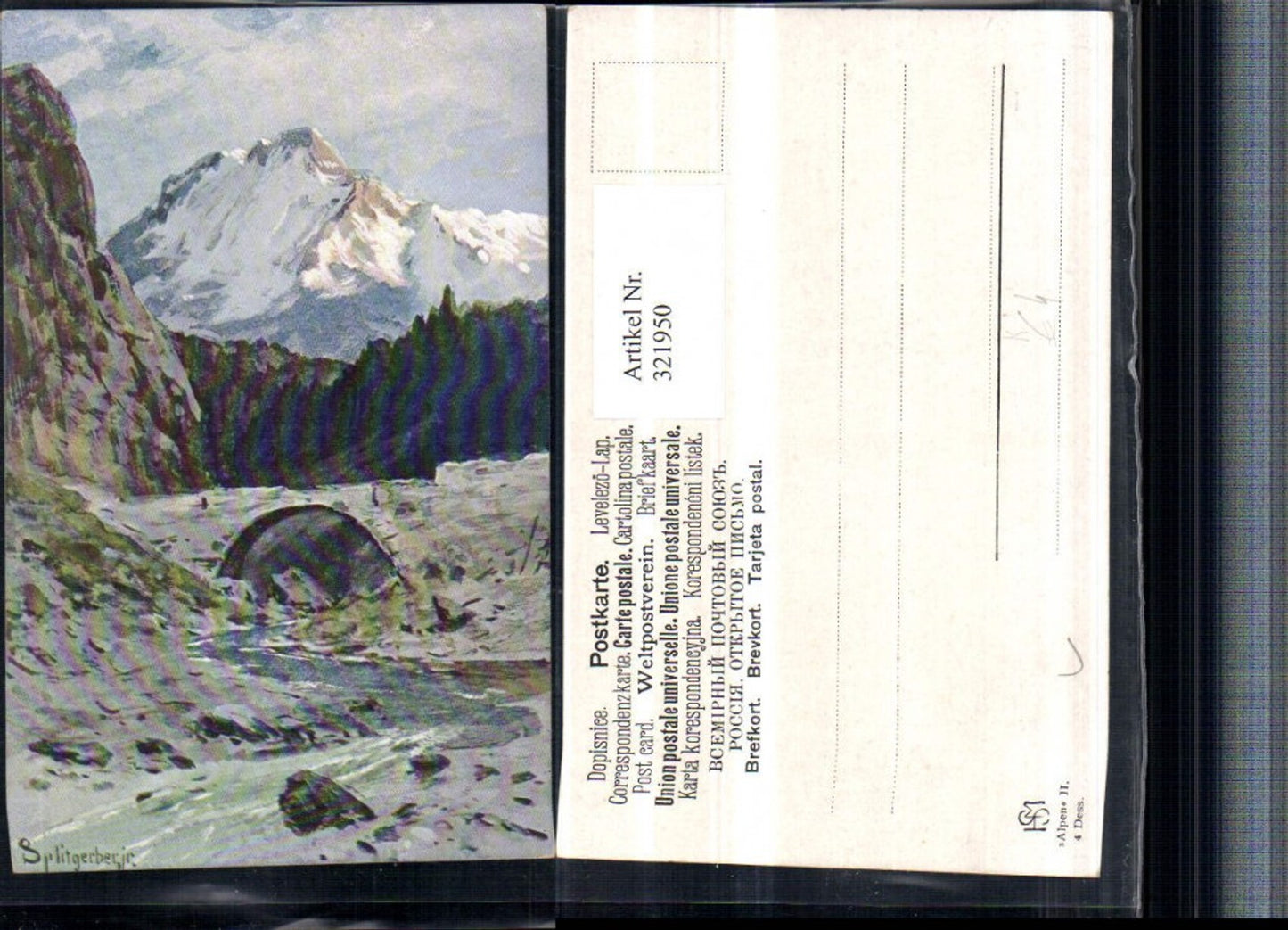 321950,Künstler AK Splitgerber jr. Landschaft Bach Brücke Bergkulisse