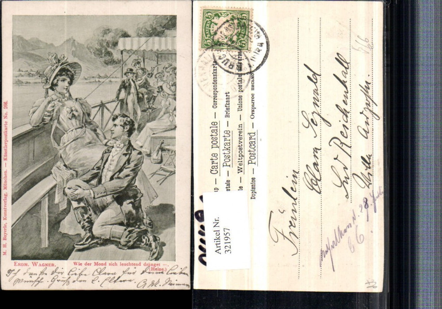 321957,Künstler AK Erdm. Wagner Wie d. Mond sich leuchtend dränget Boot pub M.H. Bayerle 266